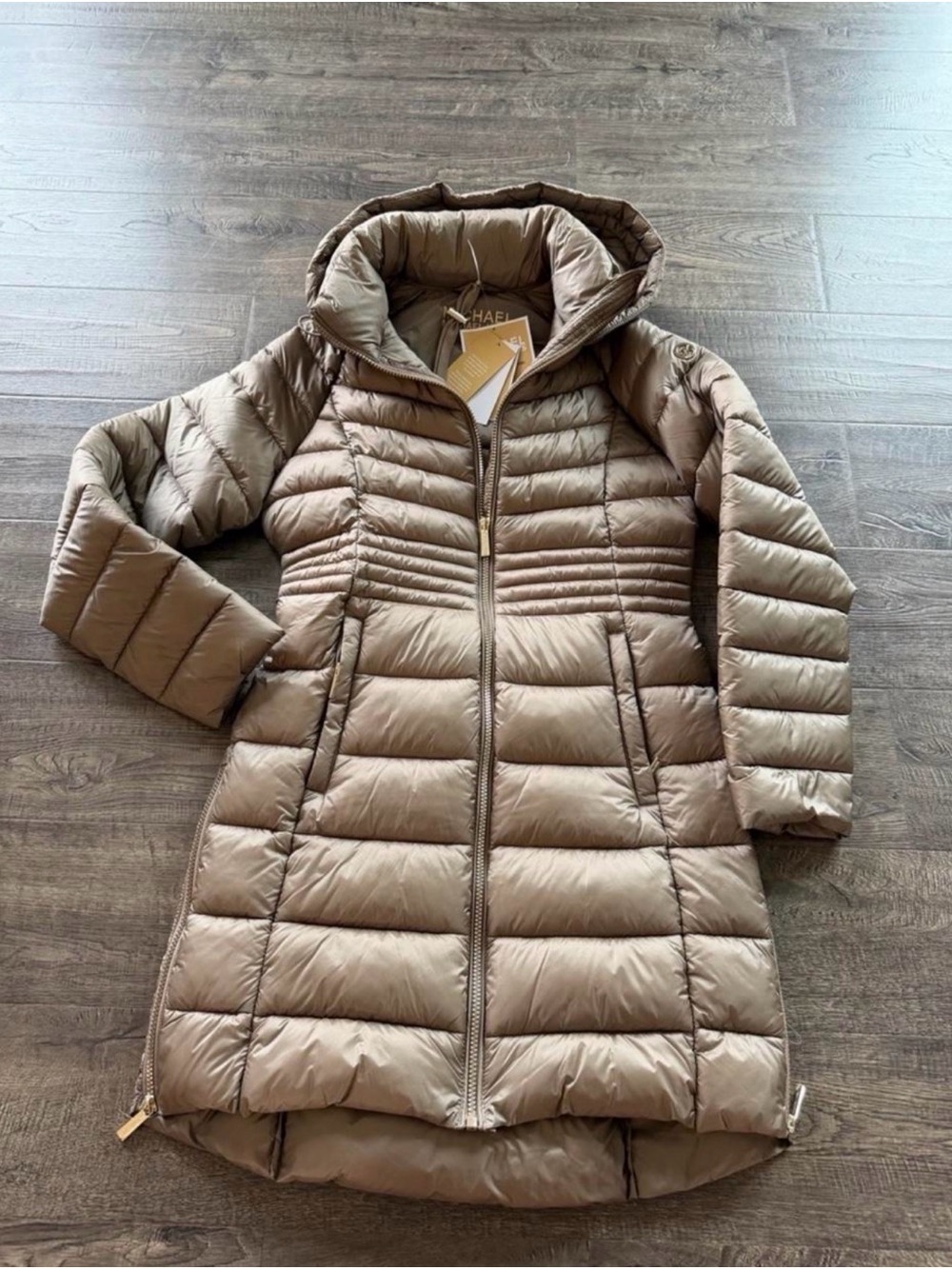 MICHAEL Michael Kors Taupe Packable Hooded Long Puffer Coat